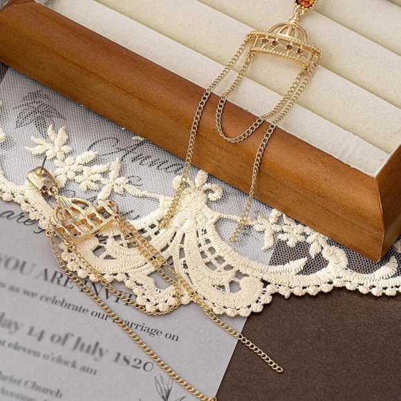 2/$30🌵 Gold Tassel Dangle Earrings Amber Rhinestone European Chic Jewelry NEW - Picture 5 of 12